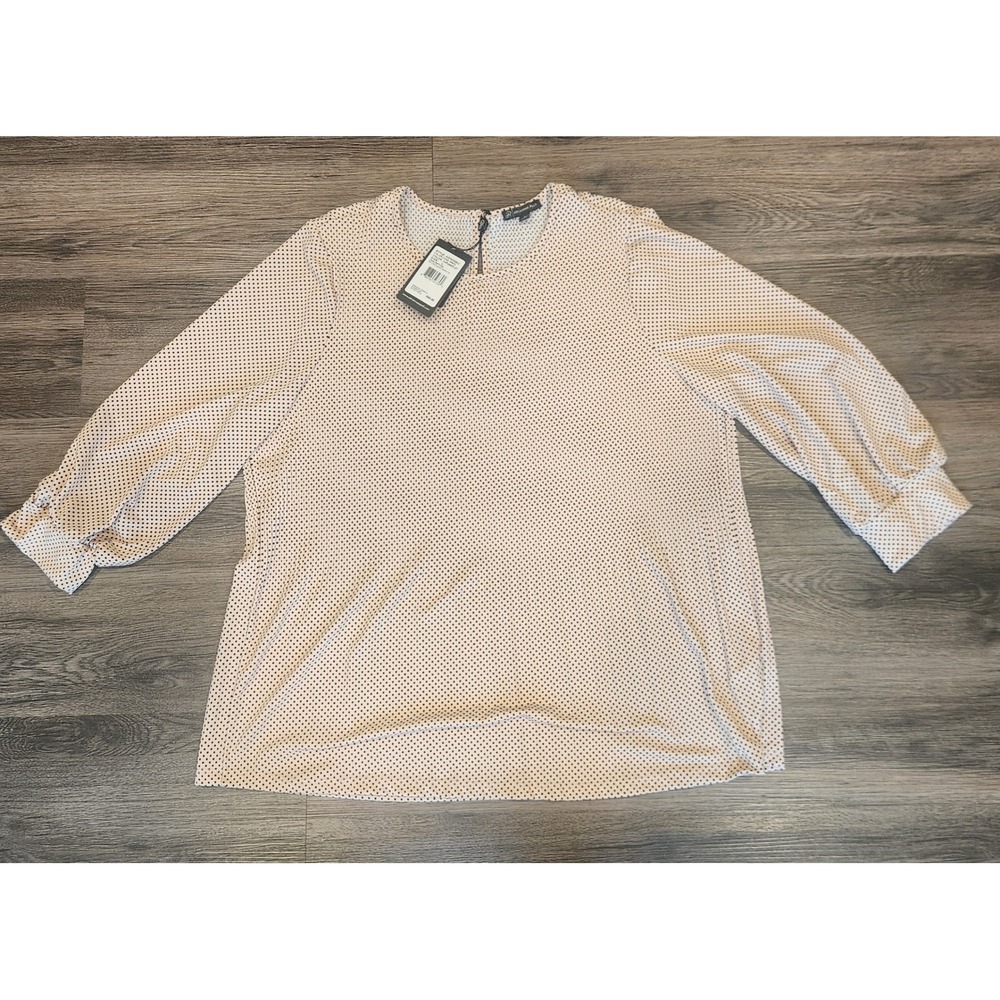 NWT‎ Adrianna Papell Polka Dot Blouse 3/4 Sleeve Button Cuff Top Beige Size L